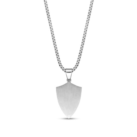 Hammered Cross Shield Pendant in Stainless Steel and Yellow Ion Plate - 24"