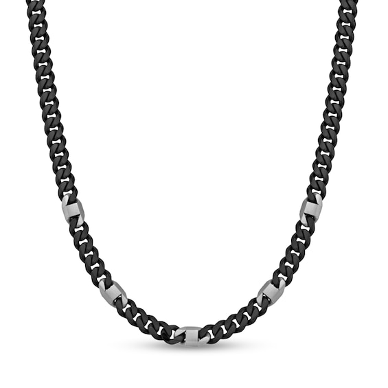 10.0mm Mariner Station Cuban Curb Chain Necklace in Solid Stainless Steel with Black Ion Plate - 24"