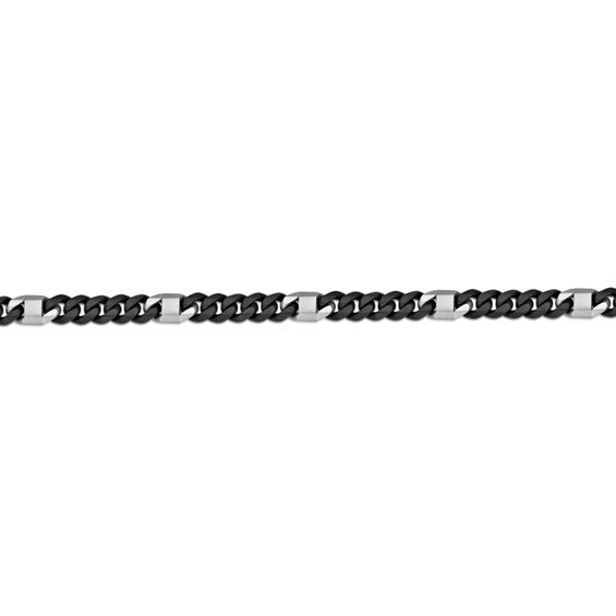 10.0mm Mariner Station Cuban Curb Chain Necklace in Solid Stainless Steel with Black Ion Plate - 24"