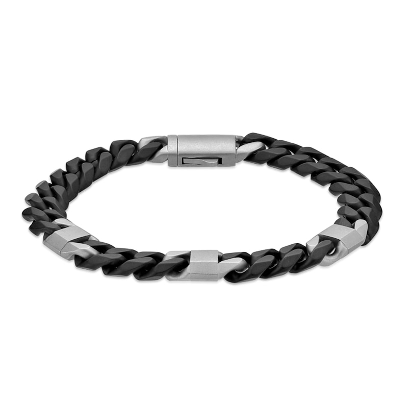 Main Image 1 of 10.0mm Mariner Station Cuban Curb Chain Bracelet in Solid Stainless Steel with Black Ion Plate - 8.5"
