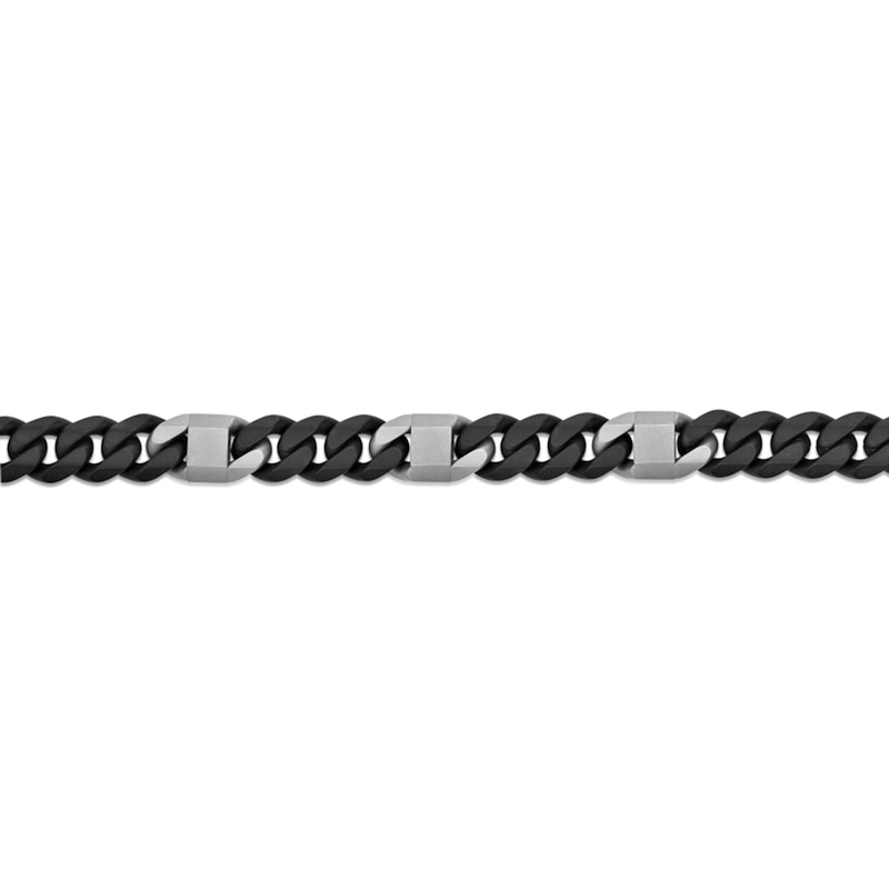 Main Image 3 of 10.0mm Mariner Station Cuban Curb Chain Bracelet in Solid Stainless Steel with Black Ion Plate - 8.5"