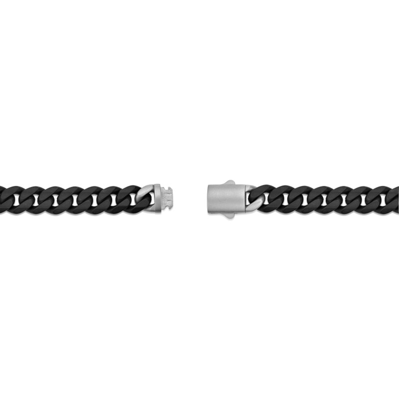 Main Image 4 of 10.0mm Mariner Station Cuban Curb Chain Bracelet in Solid Stainless Steel with Black Ion Plate - 8.5"