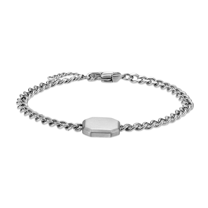Main Image 1 of Satin Octagon Center Curb Chain Bracelet in Solid Stainless Steel - 8.25"