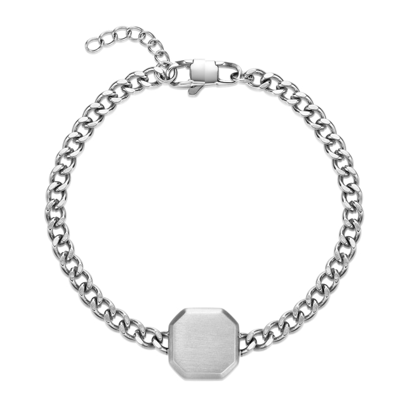 Main Image 2 of Satin Octagon Center Curb Chain Bracelet in Solid Stainless Steel - 8.25"