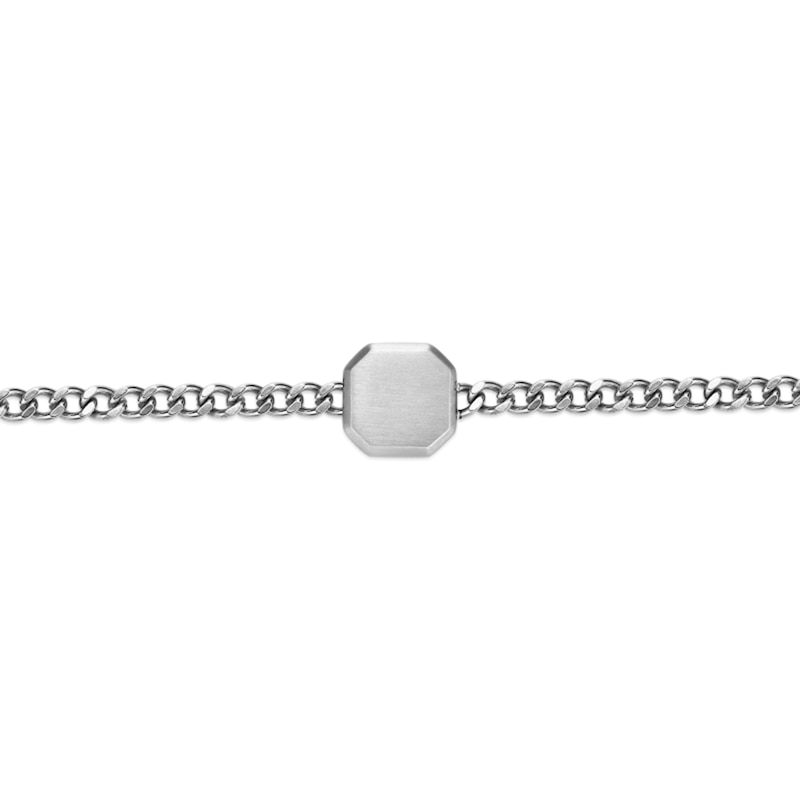 Main Image 3 of Satin Octagon Center Curb Chain Bracelet in Solid Stainless Steel - 8.25"