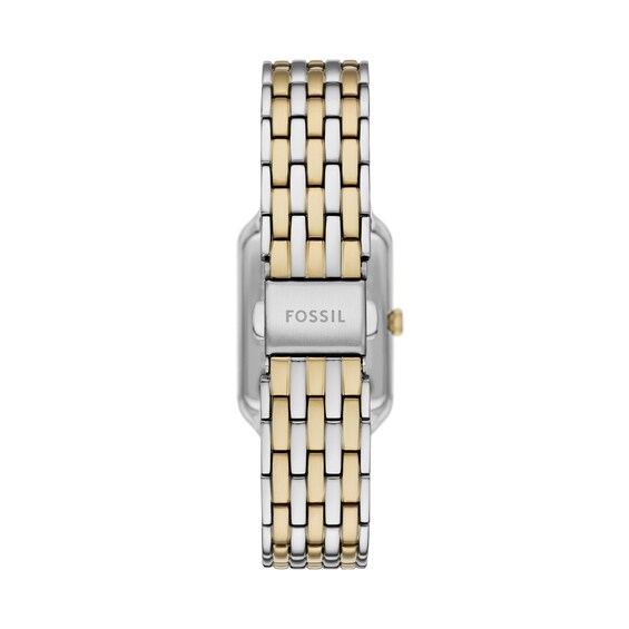 Ladiesâ Fossil Raquel Two-Tone IP Watch with Rectangle Black Dial and Charm Bracelet Box Set (Model: Es5376Set)