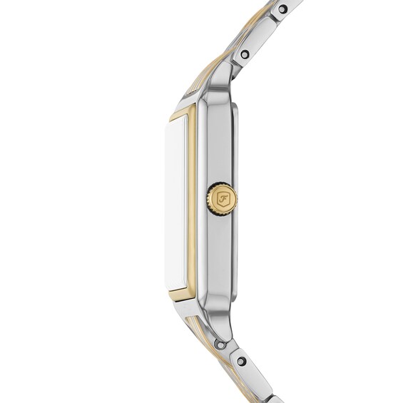 Ladiesâ Fossil Raquel Two-Tone IP Watch with Rectangle Black Dial and Charm Bracelet Box Set (Model: Es5376Set)