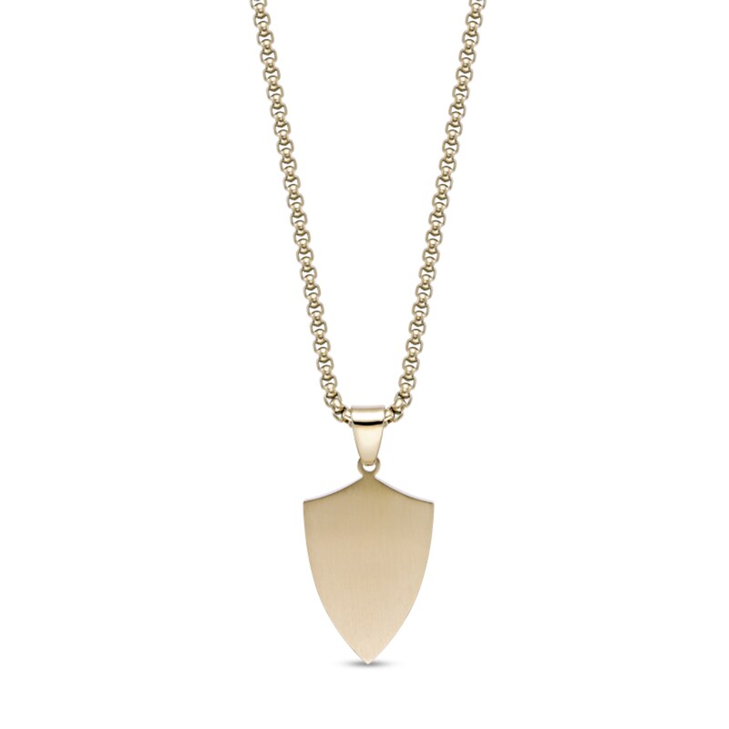 Main Image 3 of Hammered Cross Shield Pendant in Stainless Steel with Yellow Ion Plate - 24&quot;