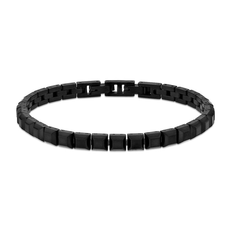 Main Image 1 of 6.0mm Satin Pyramid Link Bracelet in Solid Stainless Steel with Black Ion Plate - 8.25”