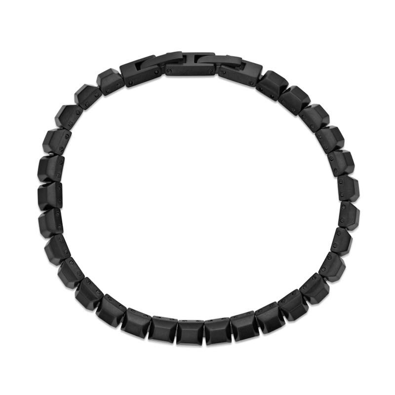 Main Image 4 of 6.0mm Satin Pyramid Link Bracelet in Solid Stainless Steel with Black Ion Plate - 8.25”