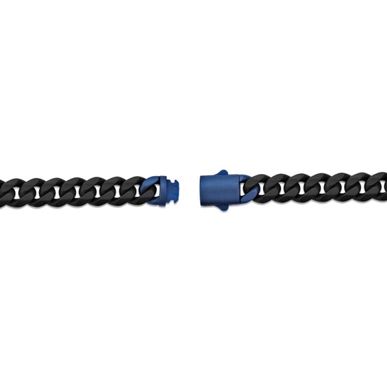10.0mm Mariner Station Cuban Curb Chain Bracelet in Solid Stainless Steel with Black and Blue Ion Plate - 8.5"