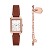 Thumbnail Image 1 of Ladies’ Fossil Raquel Rose-Tone Strap Watch with Rectangle White Dial and Charm Bracelet Box Set (Model: ES5377SET)