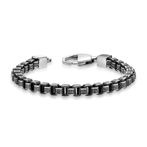 5.0mm Oxidized and Textured Box Chain Bracelet in Solid Stainless Steel - 8.5"