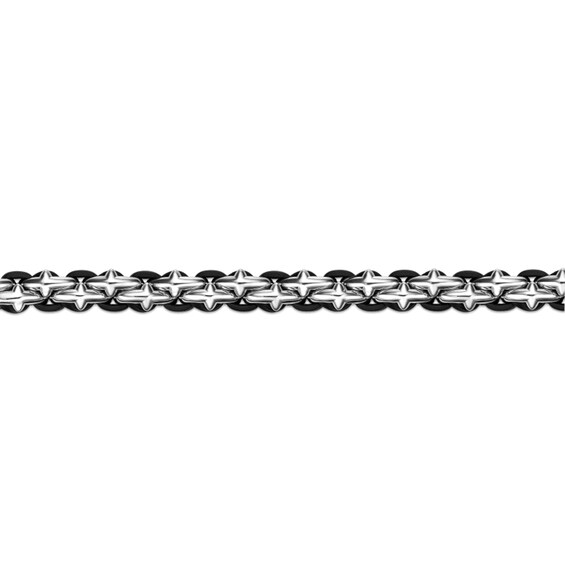 10.0mm Sideways Star Link Bracelet in Solid Stainless Steel and Black Leather - 8.25"