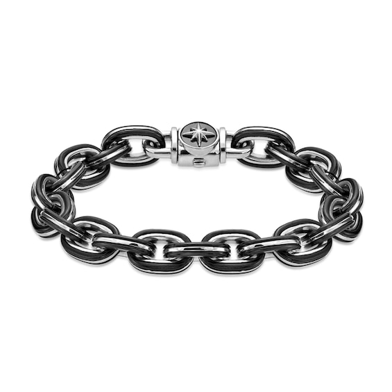10.0mm Oval Link Bracelet in Solid Stainless Steel with Black and Yellow Ion Plate - 8.5"