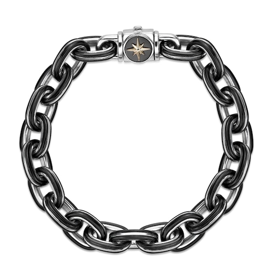 10.0mm Oval Link Bracelet in Solid Stainless Steel with Black and Yellow Ion Plate - 8.5"