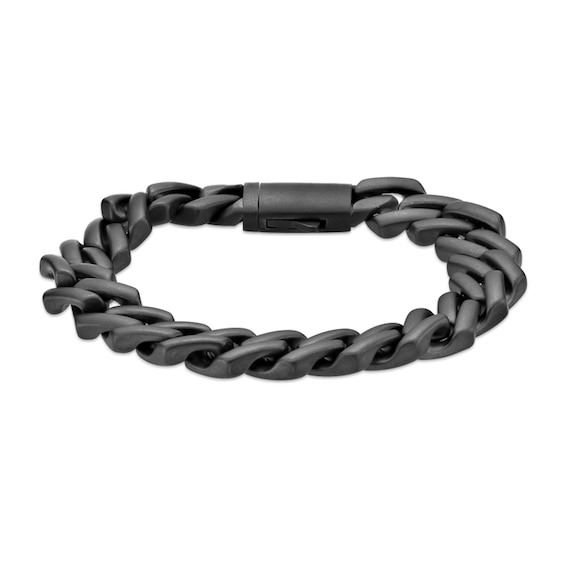 12.0mm Geometric Link Chain Bracelet in Solid Stainless Steel with Black Ion Plate - 8.5"