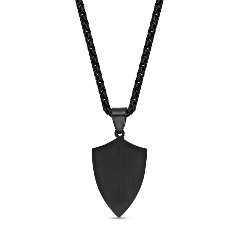 Main Image 3 of Hammered Cross Shield Pendant in Stainless Steel with Black and Yellow Ion Plate - 24"