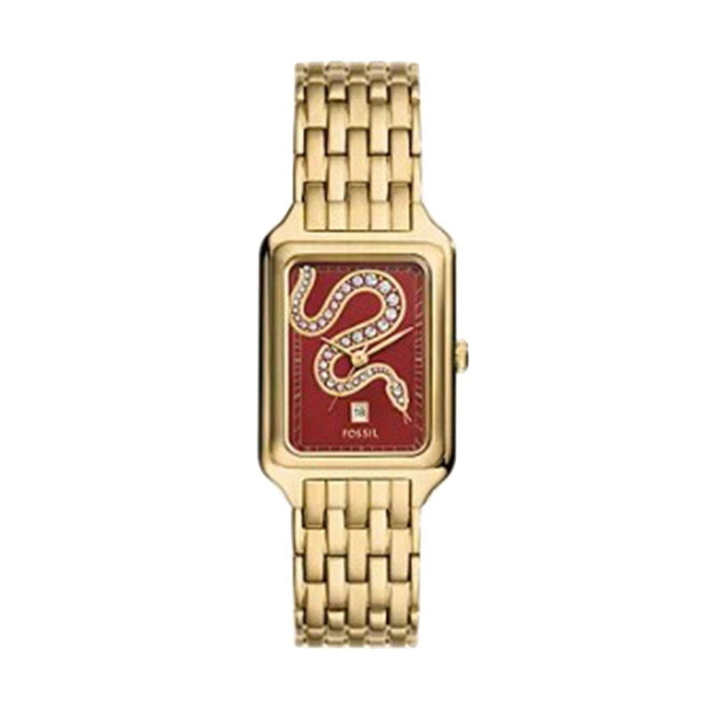 Main Image 1 of Ladies’ Fossil Raquel Crystal Accent Gold-Tone IP Watch with Rectangular Red Snake Dial (Model: ES5379)