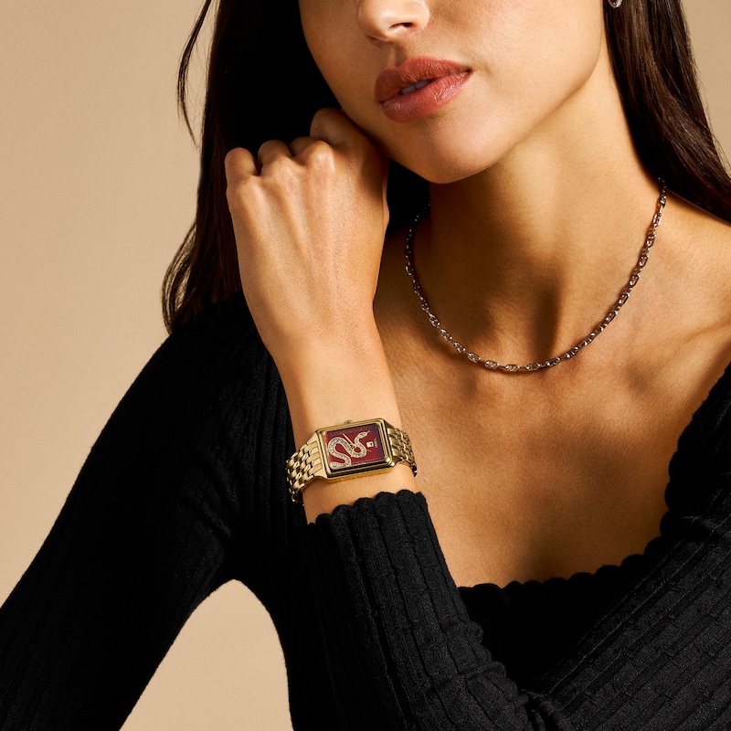 Main Image 4 of Ladies’ Fossil Raquel Crystal Accent Gold-Tone IP Watch with Rectangular Red Snake Dial (Model: ES5379)