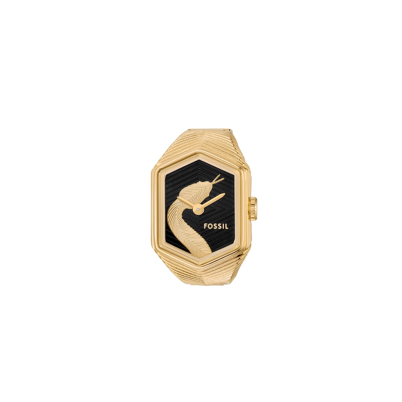 Main Image 2 of Ladies’ Fossil Gold-Tone IP Ring Watch with Hexagonal Black Snake Dial (Model: ES5382)