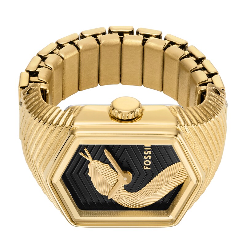 Main Image 3 of Ladies’ Fossil Gold-Tone IP Ring Watch with Hexagonal Black Snake Dial (Model: ES5382)