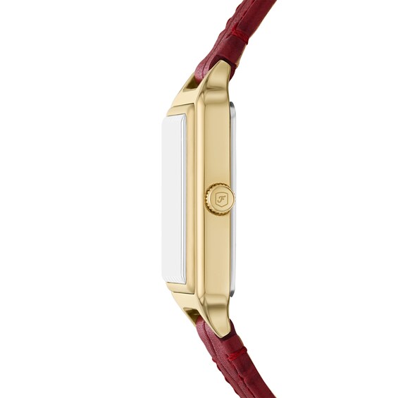 Ladies' Fossil Raquel Gold-Tone IP Red Leather Strap Watch with Rectangular Red Dial (Model: Es5383)