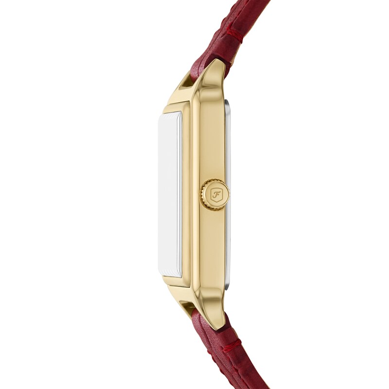 Main Image 3 of Ladies' Fossil Raquel Gold-Tone IP Red Leather Strap Watch with Rectangular Red Dial (Model: ES5383)
