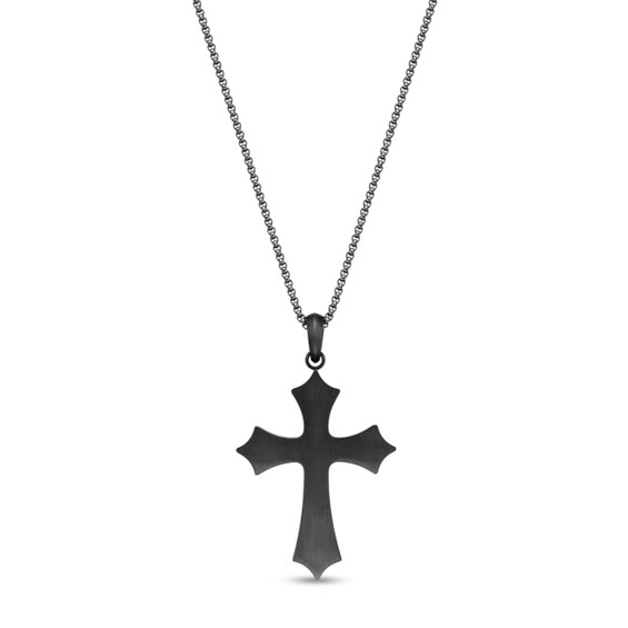 Black Enamel Gothic-Style Cross Pendant in Stainless Steel with Grey Ion Plate - 24"