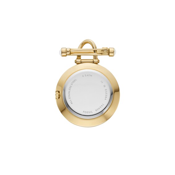 Ladiesâ Fossil Scarlette Gold-Tone IP Brooch Watch with Gold-Toned Dial (Model: Es5384)