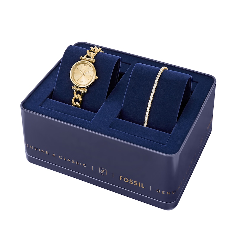 Main Image 4 of Ladies’ Fossil Carlie Gold-Tone IP Watch with Gold-Toned Dial and Crystal Tennis Bracelet Box Set (Model: ES5387SET)