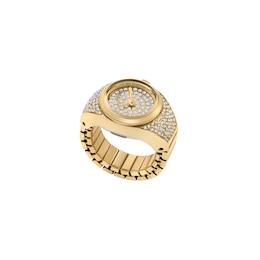 Ladies' Fossil Crystal Gold-Tone IP Ring Watch with Gold-Toned Dial (Model: ES5392)