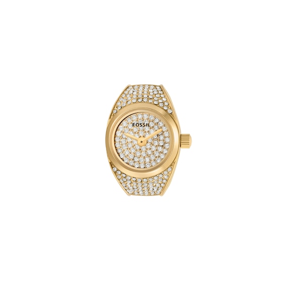 Ladies' Fossil Crystal Gold-Tone IP Ring Watch with Gold-Toned Dial (Model: Es5392)
