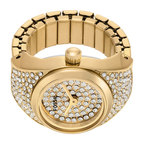 Ladies' Fossil Crystal Gold-Tone IP Ring Watch with Gold-Toned Dial (Model: Es5392)