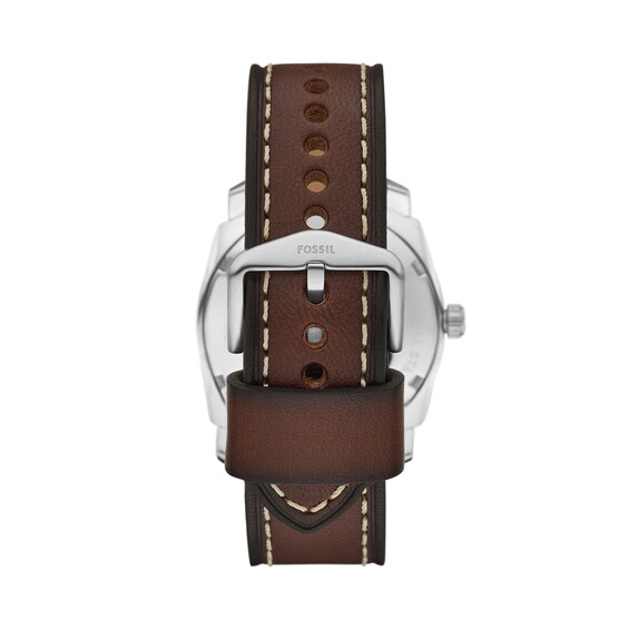Menâs Fossil Machine Brown Leather Strap Watch with Black Sunray Dial and Chain Bracelet Box Set (Model: Fs6081Set)
