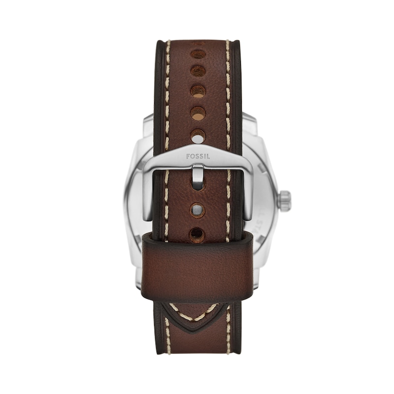Main Image 2 of Men’s Fossil Machine Brown Leather Strap Watch with Black Sunray Dial and Chain Bracelet Box Set (Model: FS6081SET)