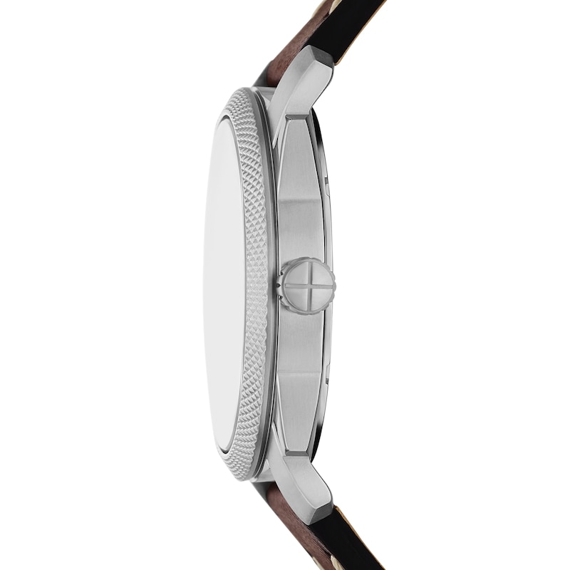 Main Image 3 of Men’s Fossil Machine Brown Leather Strap Watch with Black Sunray Dial and Chain Bracelet Box Set (Model: FS6081SET)