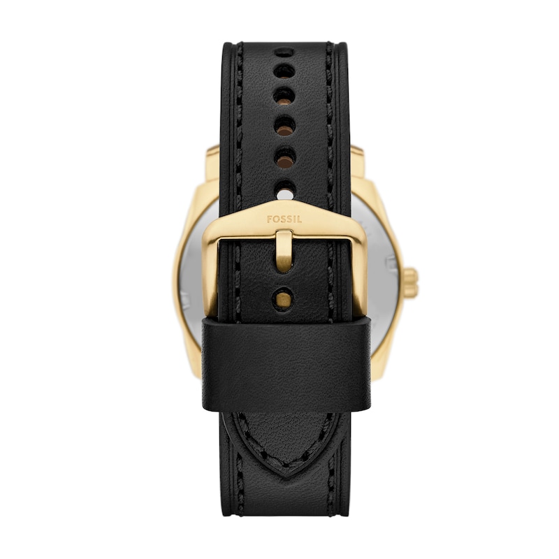 Main Image 2 of Men’s Fossil Machine Gold-Tone IP Black Leather Strap Watch with Black Sunray Snake Dial (Model: FS6082)