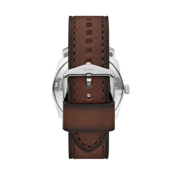 Menâs Fossil Machine Brown Leather Strap Watch with Green Dial (Model: Fs6085)