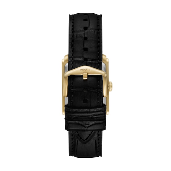 Menâs Fossil Carraway Gold-Tone IP Black Leather Strap Watch with Rectangular Black Sunray Dial (Model: Fs6091)