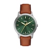Thumbnail Image 1 of Men’s Fossil Minimalist Brown Leather Strap Watch with Sunray Green Dial (Model: FS6094)