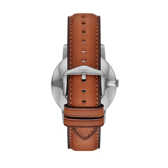 Menâs Fossil Minimalist Brown Leather Strap Watch with Sunray Green Dial (Model: Fs6094)