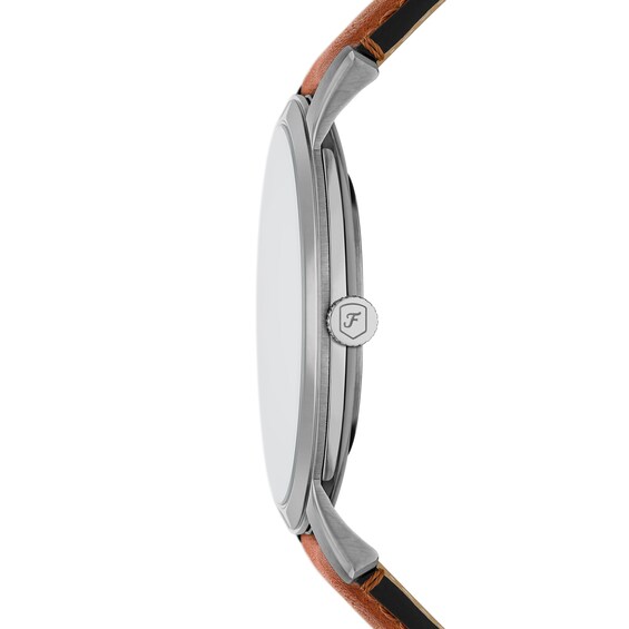Menâs Fossil Minimalist Brown Leather Strap Watch with Sunray Green Dial (Model: Fs6094)