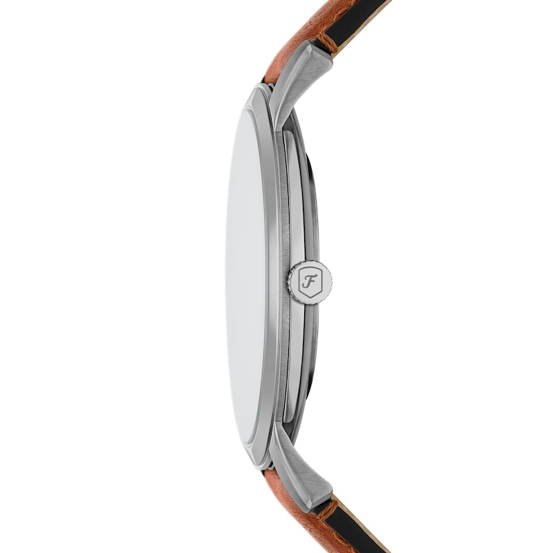 Main Image 3 of Men’s Fossil Minimalist Brown Leather Strap Watch with Sunray Green Dial (Model: FS6094)