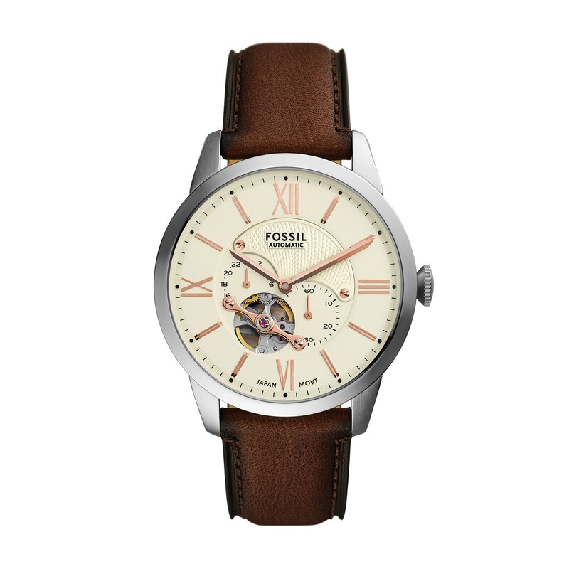 Main Image 1 of Men’s Fossil Townsman Brown Leather Strap Chronograph Automatic Watch with Ivory Dial (Model: ME3266)