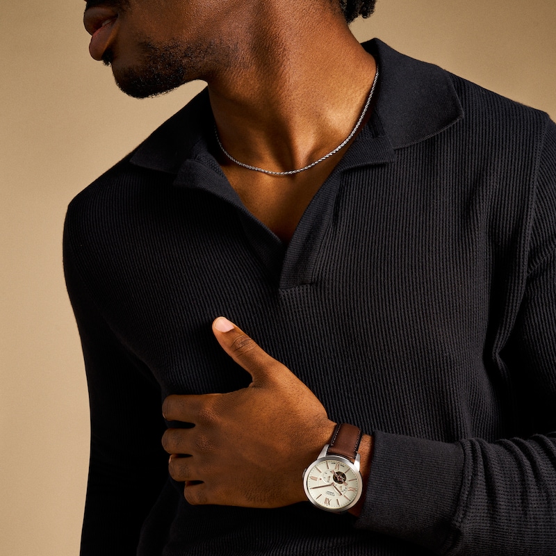 Main Image 5 of Men’s Fossil Townsman Brown Leather Strap Chronograph Automatic Watch with Ivory Dial (Model: ME3266)