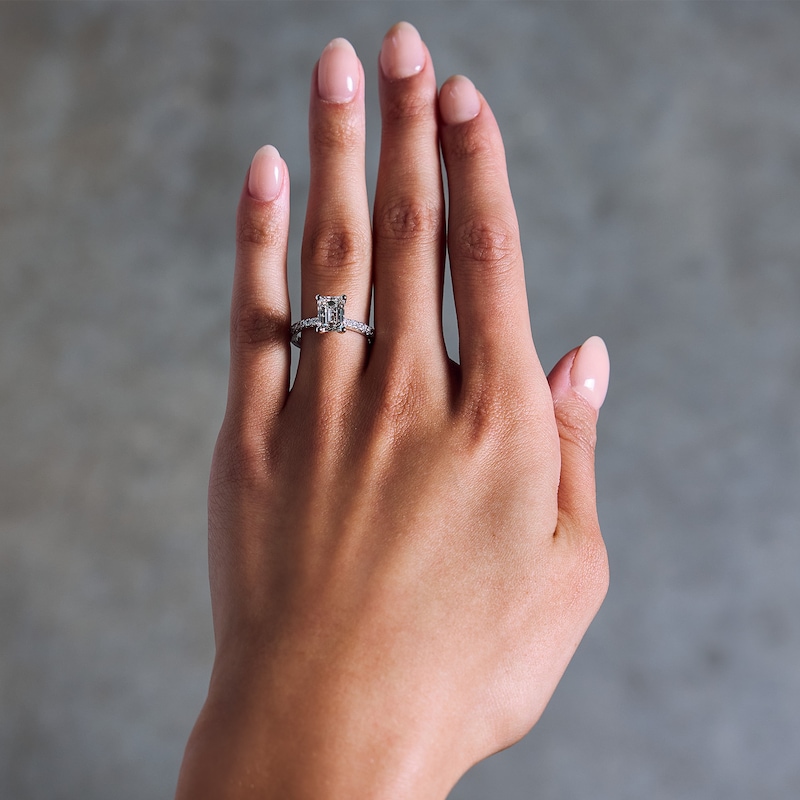 Main Image 2 of 2-1/4 CT. T.W. Emerald-Cut Certified Lab-Grown Diamond Engagement Ring in 14K White Gold (F/VS2)
