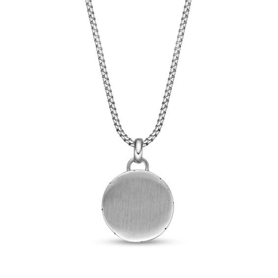 Oxidized Saint Christopher Medal Pendant in Stainless Steel and Black Ion Plate - 24"