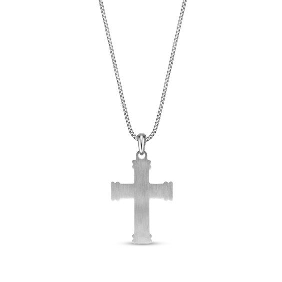 Bubinga Wood Cross Pendant in Stainless Steel - 24"