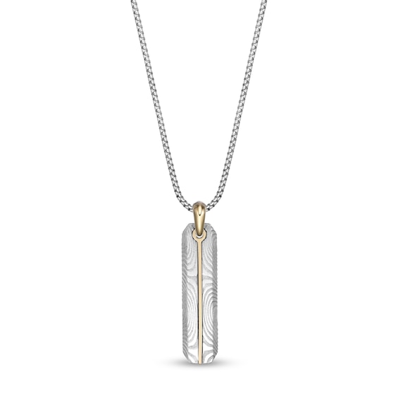 Damascus Stainless Steel Vertical Drop Pendant with Yellow Ion Plate - 24"